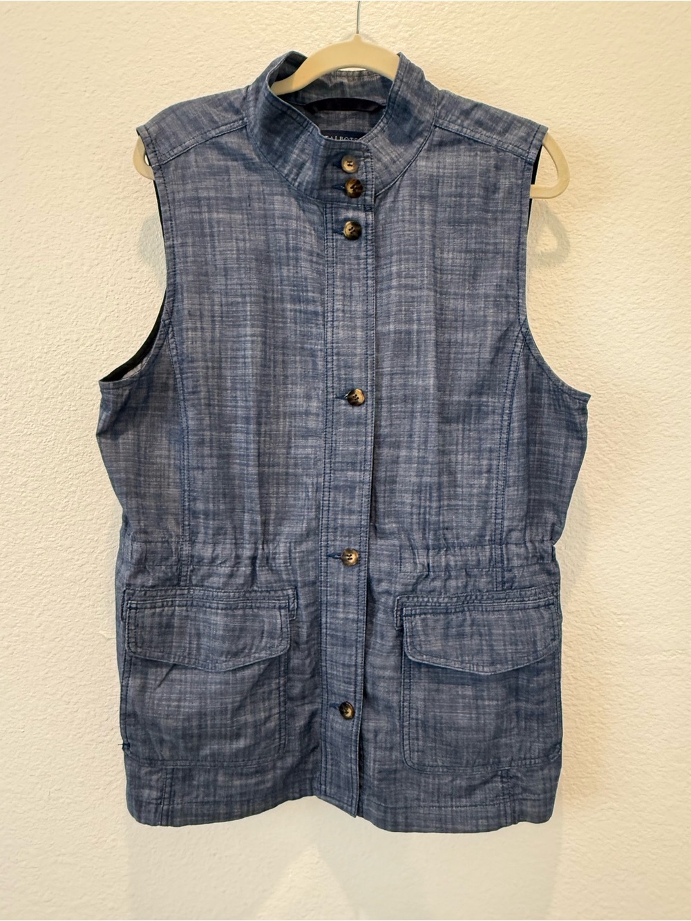 Talbots blue denim vest utility XL 100% cotton chambray natural fibers